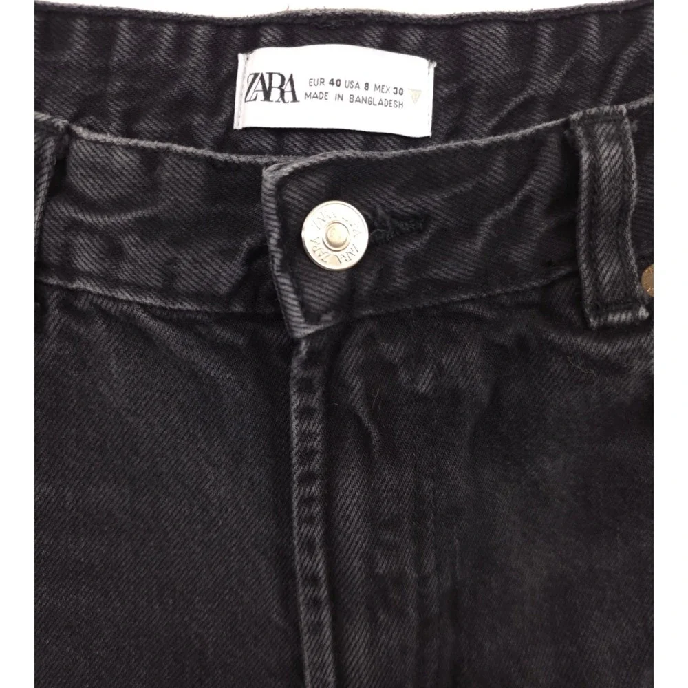 Zara Womens Jeans High Rise Straight‎ Leg Size 8 Faded Black Denim 5-Pocket
